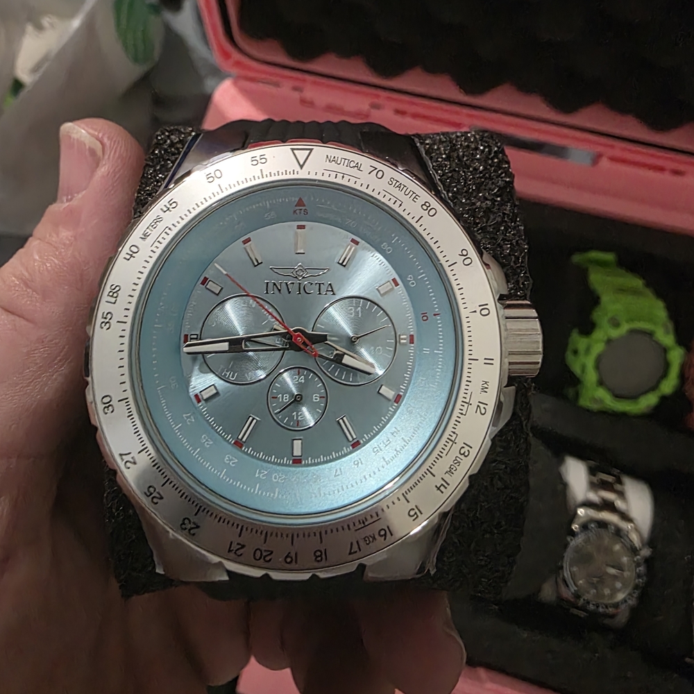 Invicta Silver and Light Blue Chronograph Watch